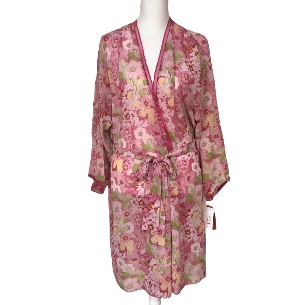 NWT Josie Pink Floral Robe, Size Large - Picture 1 of 7